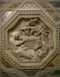 Die Anbetung der Heiligen Drei Könige, Detail vom Sockel des Tabernakels, 1349-59